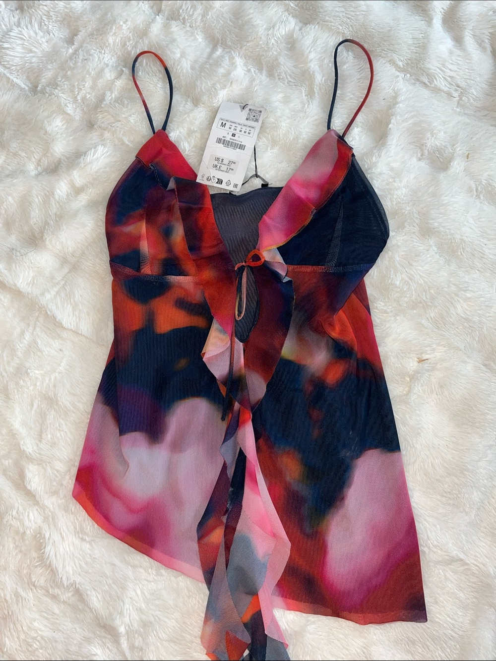 Zara Pink & Black Abstract Tie-Front Camisole